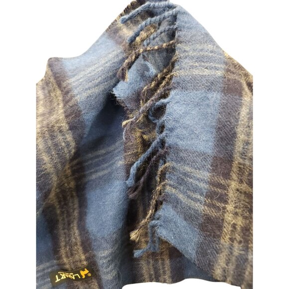 100% Baby Alpaca Wool Scarf Blue Plaid Design Fringed Edges - Picture 6 of 11